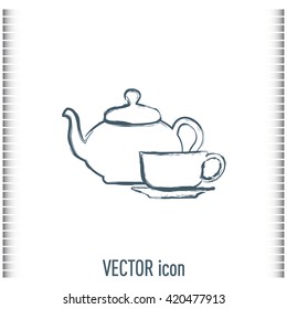  Vector illustration. silhouette of teapot and cup