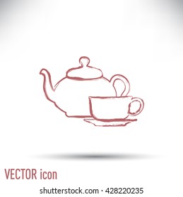  Vector illustration. silhouette of teapot and cup