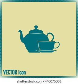  Vector illustration. silhouette of teapot and cup