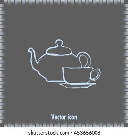  Vector illustration. silhouette of teapot and cup