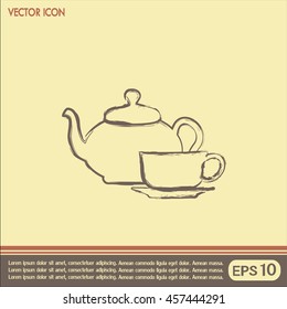  Vector illustration. silhouette of teapot and cup