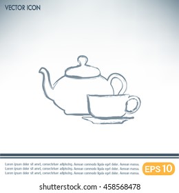  Vector illustration. silhouette of teapot and cup