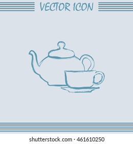  Vector illustration. silhouette of teapot and cup