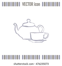  Vector illustration. silhouette of teapot and cup
