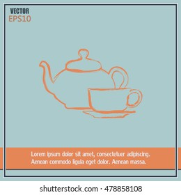  Vector illustration. silhouette of teapot and cup