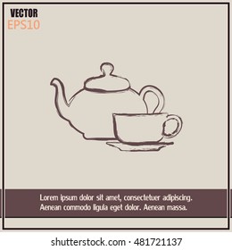  Vector illustration. silhouette of teapot and cup
