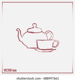 Vector illustration. silhouette of teapot and cup