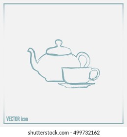  Vector illustration. silhouette of teapot and cup