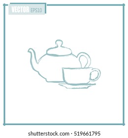 Vector illustration. silhouette of teapot and cup