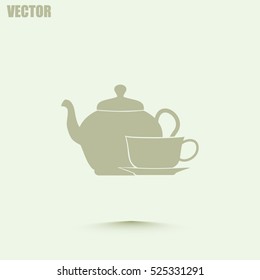  Vector illustration. silhouette of teapot and cup