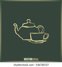  Vector illustration. silhouette of teapot and cup