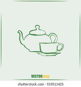  Vector illustration. silhouette of teapot and cup