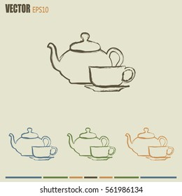  Vector illustration. silhouette of teapot and cup