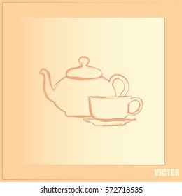  Vector illustration. silhouette of teapot and cup