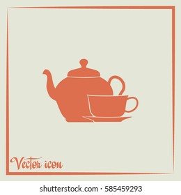  Vector illustration. silhouette of teapot and cup