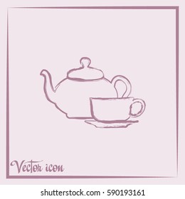  Vector illustration. silhouette of teapot and cup