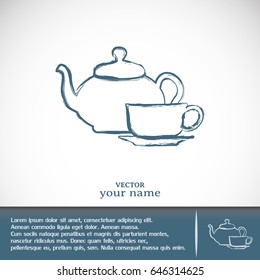  Vector illustration. silhouette of teapot and cup