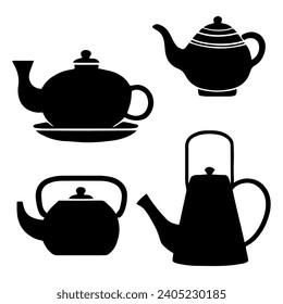 Vector illustration. Silhouette of teapots for tea drinking. Dishes.