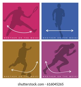 Vector illustration of silhouette tennis player. Silhouette of an athlete. Advertisements, brochures, business templates. Isolated on a color background