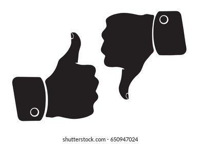 Vector illustration. Silhouette of thumb up and thumb down symbols of like and dislike. Patterns elements for greeting cards, wallpapers, user interfaces