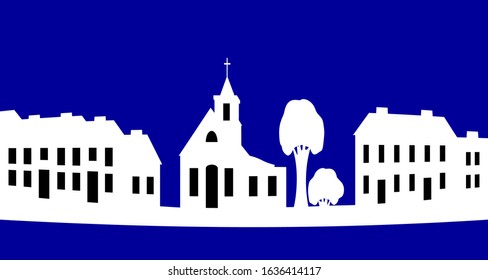 Vector illustration the silhouette of the town.
