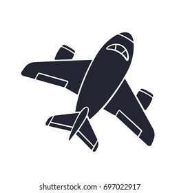 Vector illustration. Silhouette of toy plane. Travel by airplane transport. Isolated pattern on white background