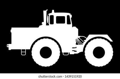 Vector illustration of a silhouette of a tractor on a dark background.