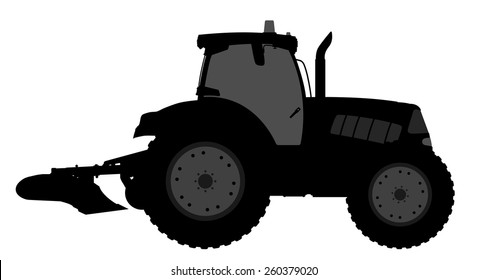 Vector illustration of a silhouette of a tractor on a white background.