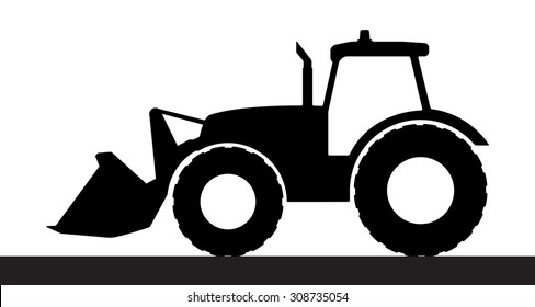 Vector illustration of a silhouette of a tractor on a white background.