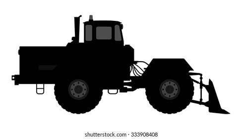 Vector illustration of a silhouette of a tractor on a white background.