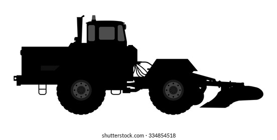 Vector illustration of a silhouette of a tractor on a white background.