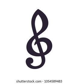 Vector illustration. Silhouette of treble clef. Musical symbol. Isolated  pattern on white background