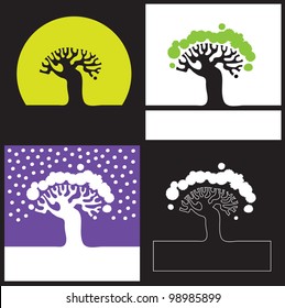 Vector illustration. Silhouette of a tree - four options / Silhouette of a tree