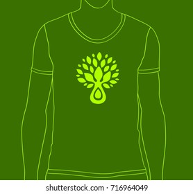 Vector illustration - silhouette of a tree. Handmade design of logo for vegan, vegetarian, yoga label or brand.