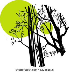 vector illustration of silhouette tree without leafs in round area