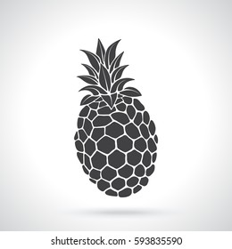 Vector illustration. Silhouette of tropical fruit pineapple. Healthy vegetarian food. Patterns elements for greeting cards, wallpapers