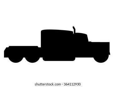 The vector illustration of the silhouette of the truck isolated in the white background