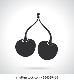 Vector illustration. Silhouette of twin cherries with the stem. Template or pattern. 