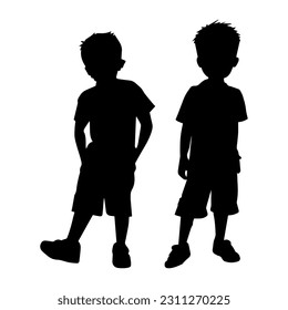 Vector illustration. Silhouette of two brothers. Boys. Friends.