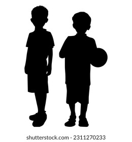 Vector illustration. Silhouette of two brothers. Boys. Friends.