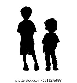 Vector illustration. Silhouette of two brothers. Boys. Friends.