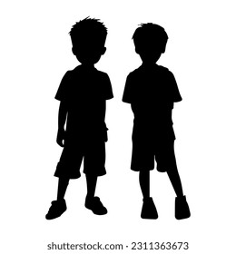 Vector illustration. Silhouette of two brothers. Boys. Friends.