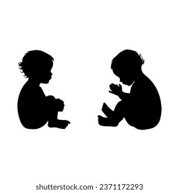 Vector illustration. Silhouette of two children.