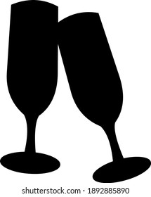Vector illustration of silhouette of two crystal glasses toasting