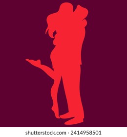 vector illustration of a silhouette of two hugging people in love in a pink color palette. useful for Valentine's Day or International Hug Day cards, flyers, wedding invitations, declarations of love.