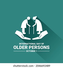 Vector illustration, silhouette of two old people holding sticks, and palms underneath, as a banner or poster, International Day of Older Persons.