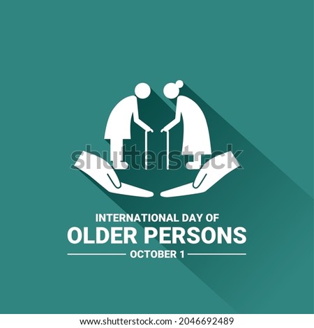 Vector illustration, silhouette of two old people holding sticks, and palms underneath, as a banner or poster, International Day of Older Persons.
