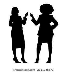Vector illustration. Silhouette of two women. Friends dispute. People conversation. Colleague dialogue.