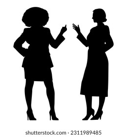 Vector illustration. Silhouette of two women. Friends dispute. People conversation. Colleague dialogue.