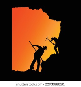 vector illustration silhouette of two worker miner